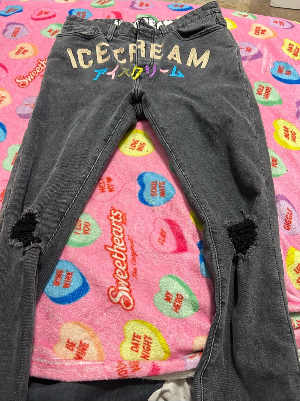 Ice Cream Logo Distressed Black pants